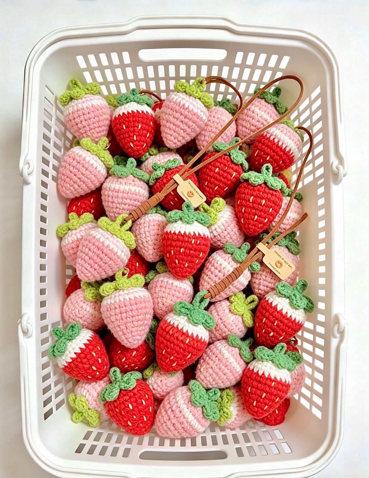 Hand-crocheted strawberry pendant gift set