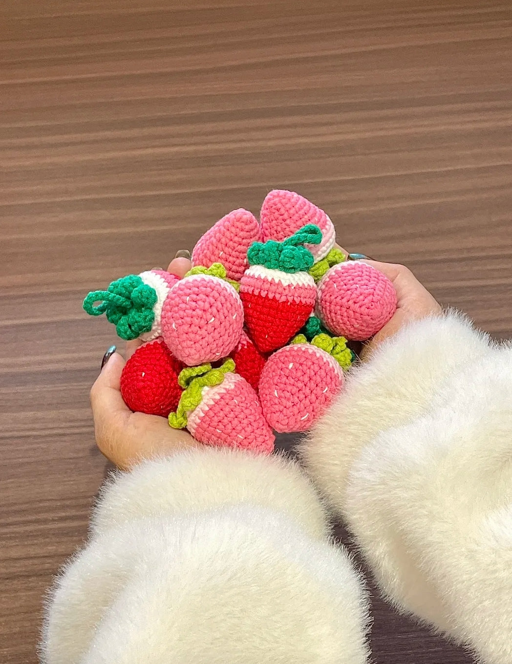 Hand-crocheted strawberry pendant gift set